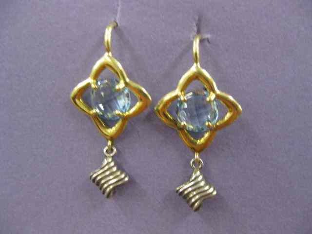 Appraisal: David Yurman k Gold Sterling Earrings wonderfully cut blue topaz