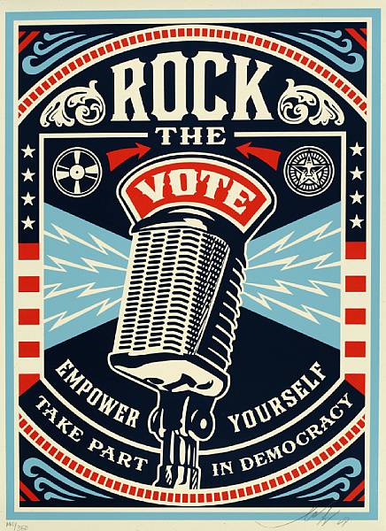 Appraisal: Shepard Fairey American born Rock the Vote Screenprint in colors