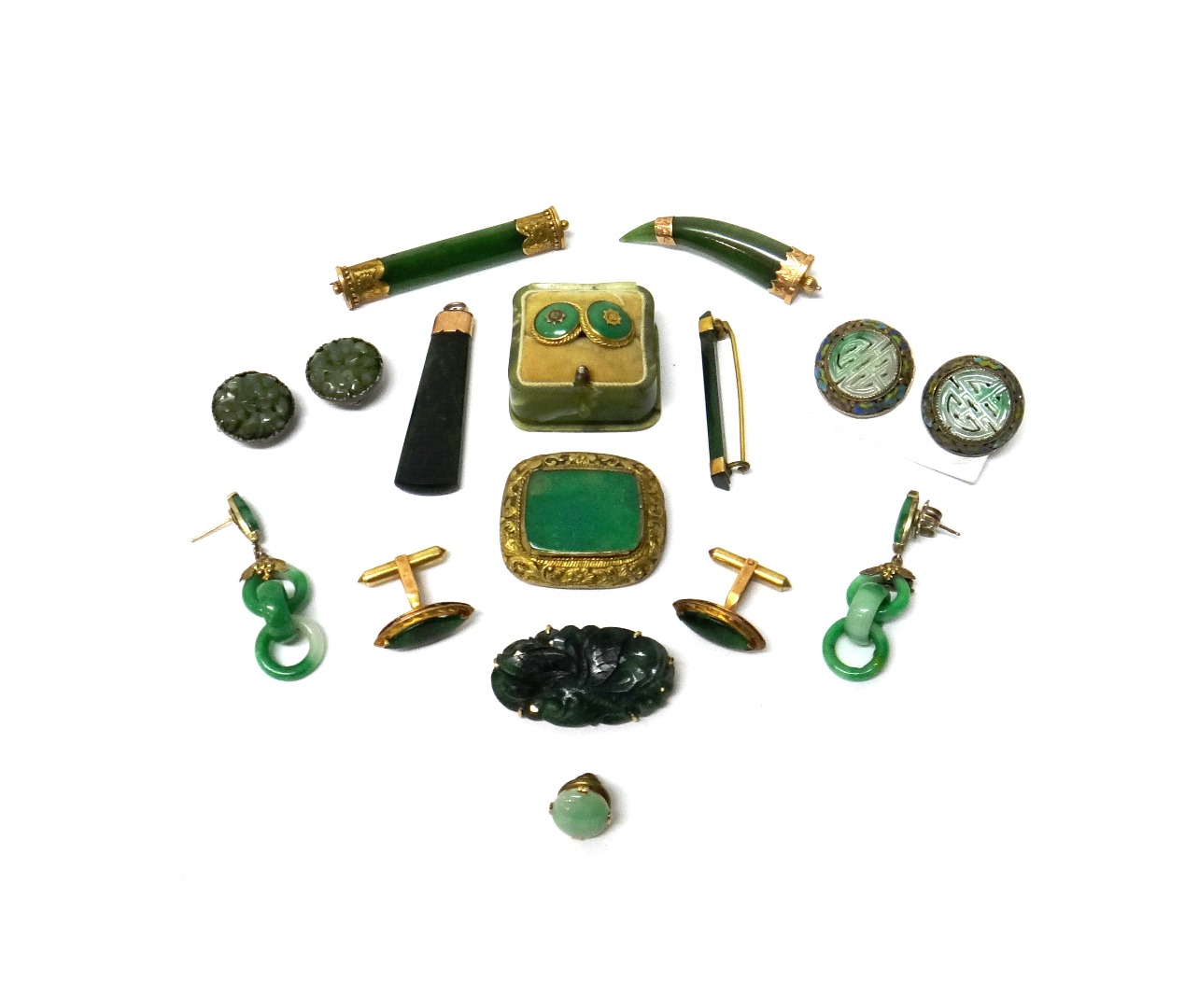 Appraisal: A collection of nephrite jade and other green gem set