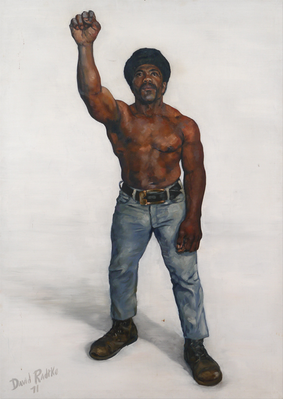 Appraisal: LARGE DAVID RADTKE BLACK POWER OIL PAINTING '' x ''