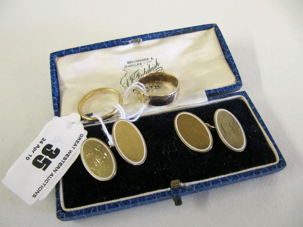 Appraisal: Lot comprising ct gold and enamel decorated cuff links ct