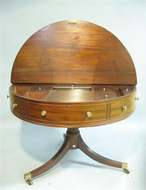 Appraisal: GEORGE III MAHOGANY DRUM DRESSING TABLE Circa - with ivory