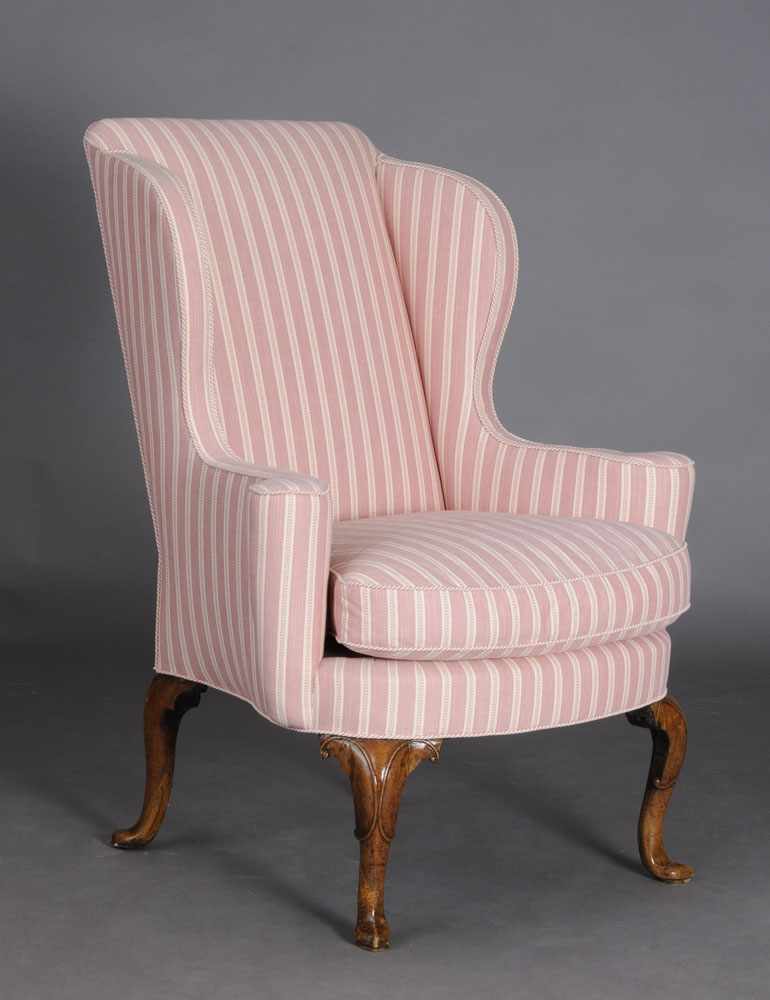 Appraisal: QUEEN ANNE CARVED WALNUT WING ARMCHAIR Of typical for with