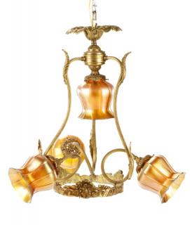 Appraisal: Art Nouveau Style Chandelier w Quezal Shades French Art Nouvea