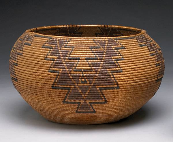 Appraisal: A Washo polychrome basket Showing four opposing triangular configurations pendant