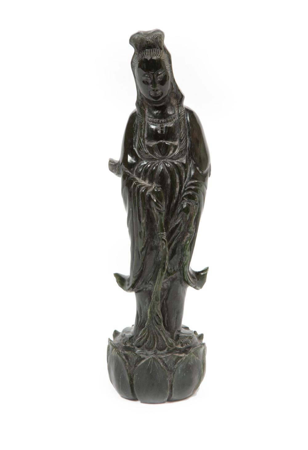 Appraisal: CHINESE HARDSTONE FIGURE OF GUANYINChinese Hardstone Figure of Guanyin carved