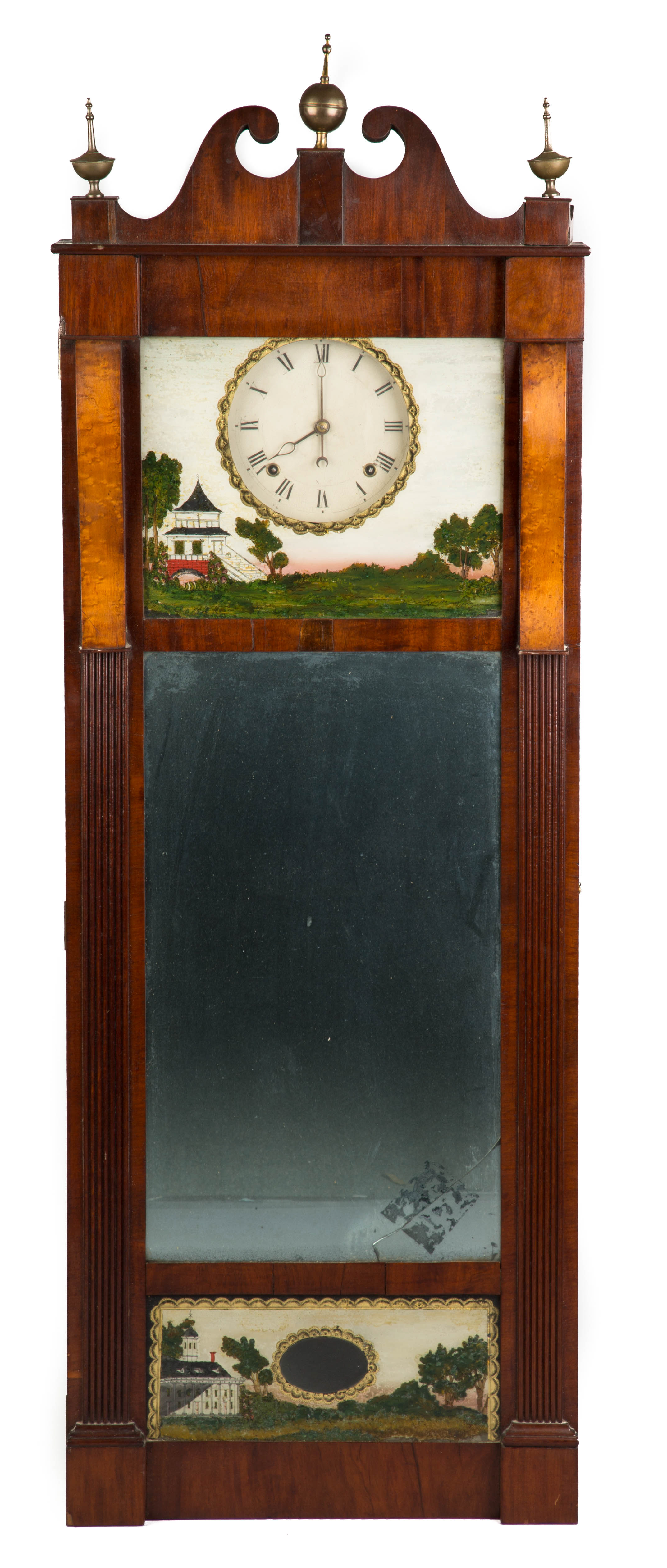 Appraisal: Joseph Ives Mirror Clock Mahogany and bird's eye case fluted