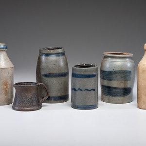 Appraisal: Five Stoneware Bottles and Canning Jars th Century comprising three