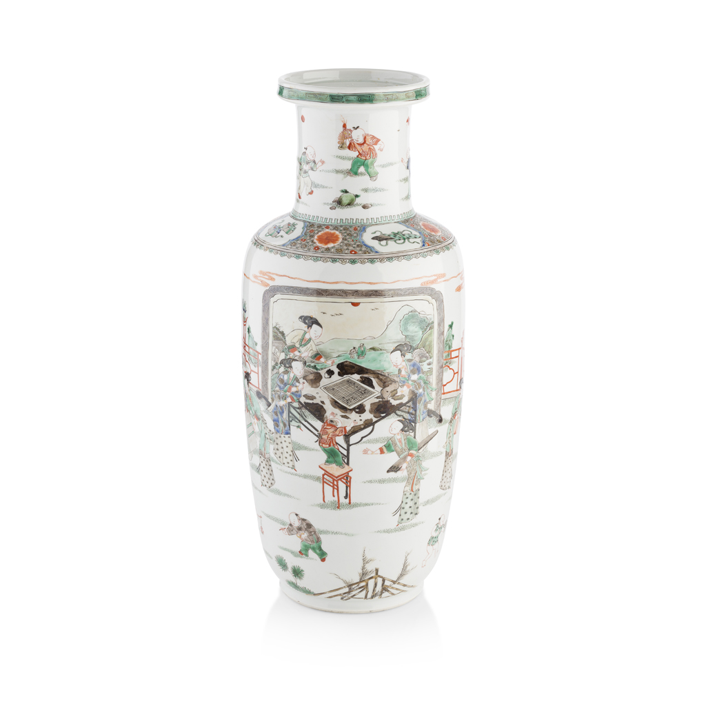 Appraisal: FAMILLE VERTE ROULEAU VASE KANGXI PERIOD finely painted around the