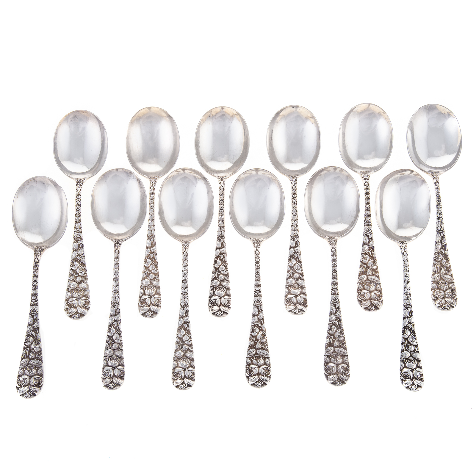 Appraisal: SCHOFIELD STERLING BALTIMORE ROSE SOUP SPOONS Gumbo soup spoons six