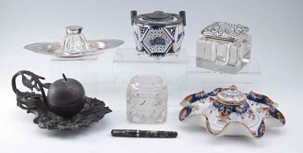 Appraisal: PIECE COLLECTION OF INKWELLS A nice assortment to include Cast