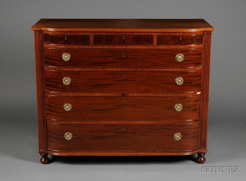 Appraisal: English Mahogany Bow Fronted Desk th century rectangular top with