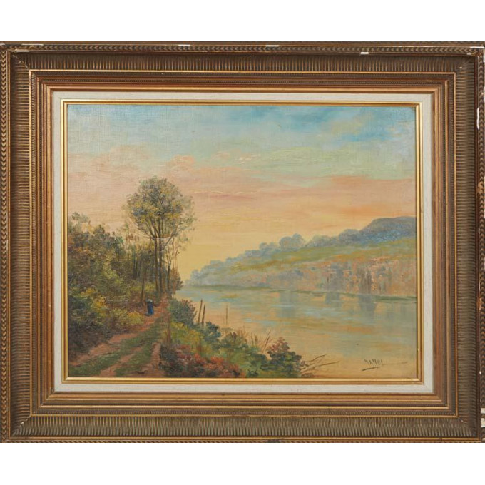 Appraisal: John Adamos Manol Greek Landscape View with Woman Collecting Firewood