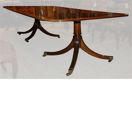 Appraisal: George III Style Satinwood Banded Mahogany Double-Pedestal Dining Table Estimate