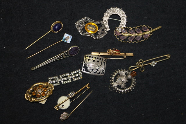 Appraisal: A SMALL COLLECTION OF VARIOUS STICK PINS and brooches including