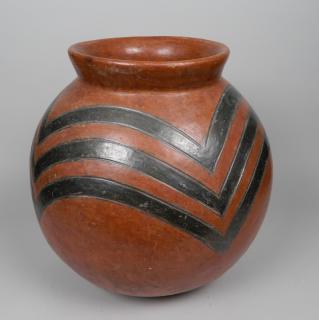 Appraisal: Ceramic pot Ceramic pot bulbous form with black geometric design