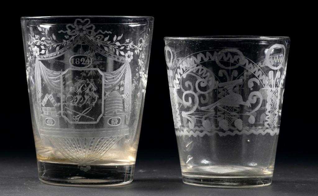 Appraisal: AN ENGLISH GLASS BEAKER finely engraved with a monogram above