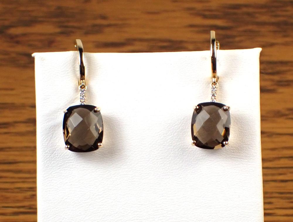 Appraisal: PAIR OF SMOKY QUARTZ AND DIAMOND DANGLE EARRINGS each k