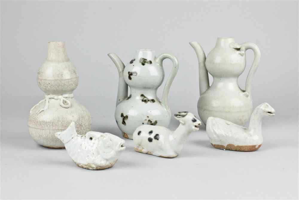 Appraisal: THREE DOUBLE GOURD POTS AND THREE WATERDROPPERS SONG YUAN DYNASTY