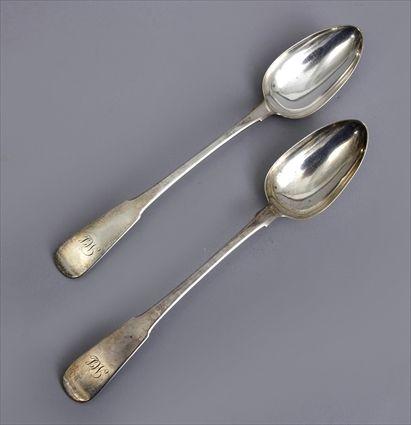 Appraisal: PAIR OF SCOTTISH LATE GEORGE III MONOGRAMMED SILVER STUFFING SPOONS