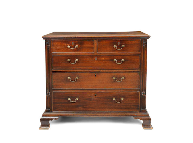 Appraisal: A late George II mahogany chest the moulded cornice above