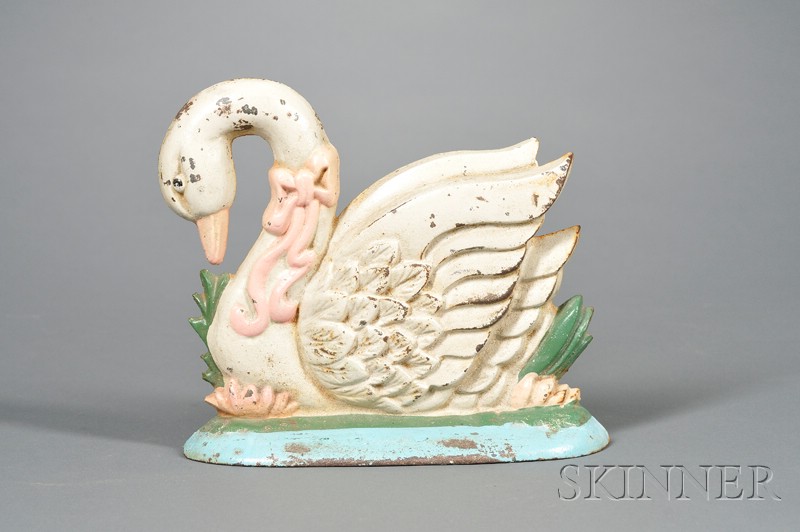 Appraisal: Polychrome-painted Cast Iron Swan Doorstop America early th century ht