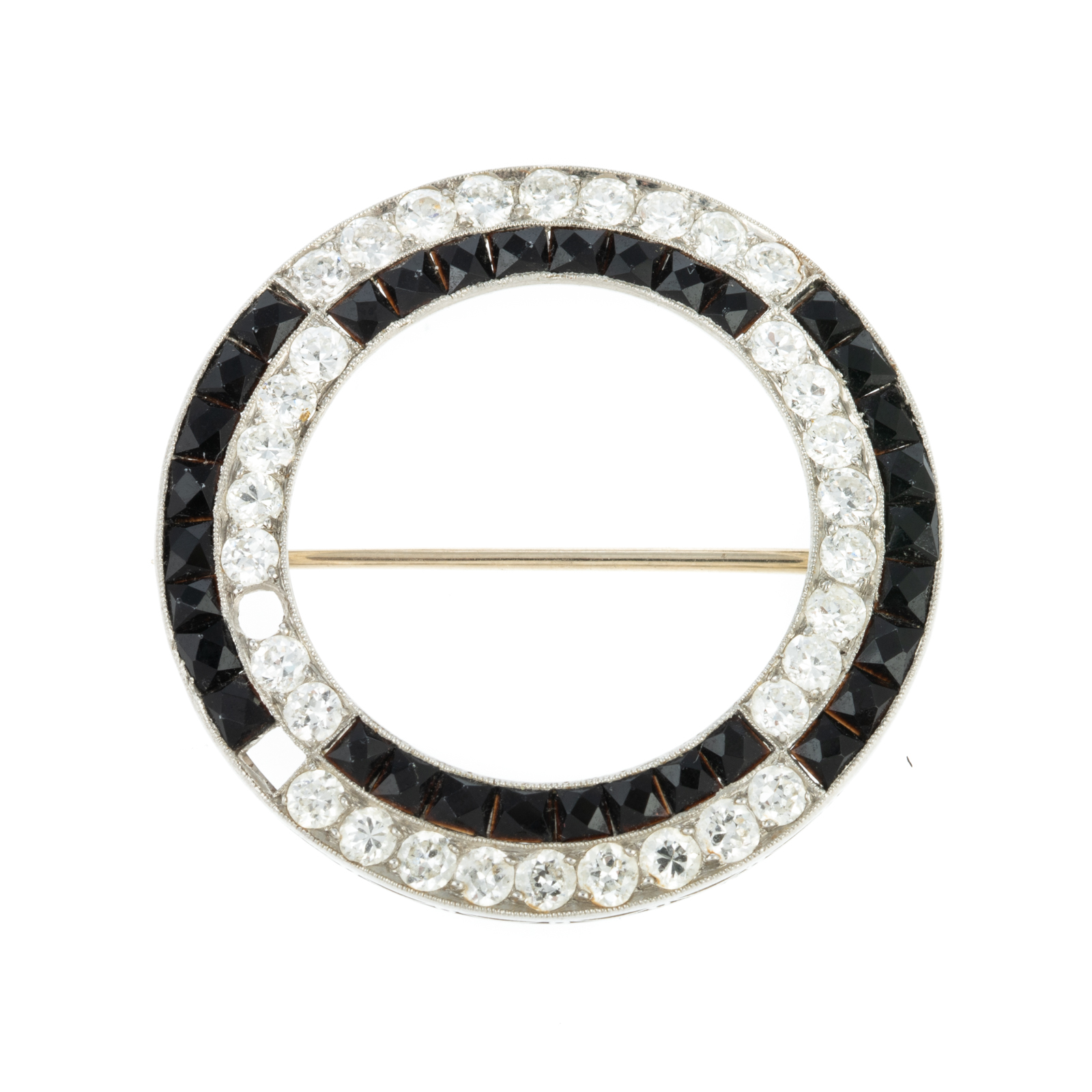 Appraisal: A VINTAGE DIAMOND BLACK ONYX CIRCLE PIN IN PLATINUM Platinum