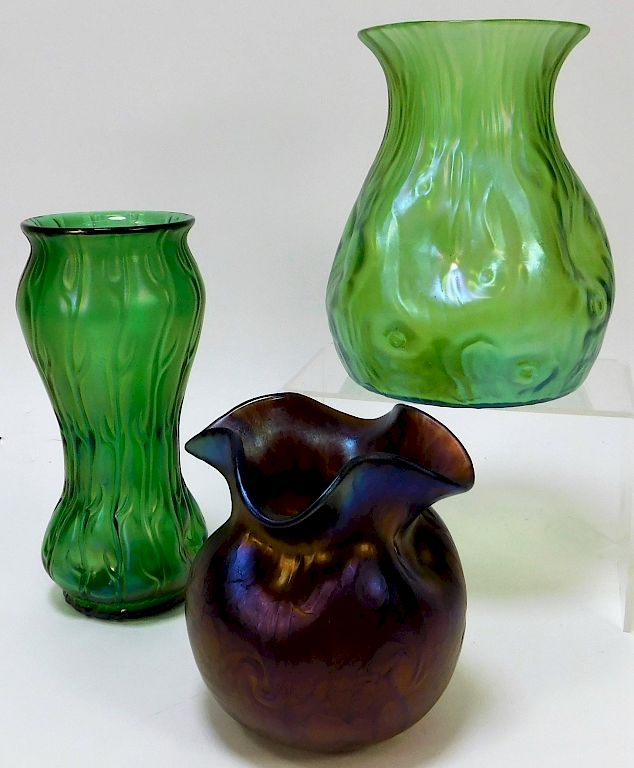 Appraisal: Loetz Rusticana Neptune Bohemian Art Glass Vases Bohemia th Century