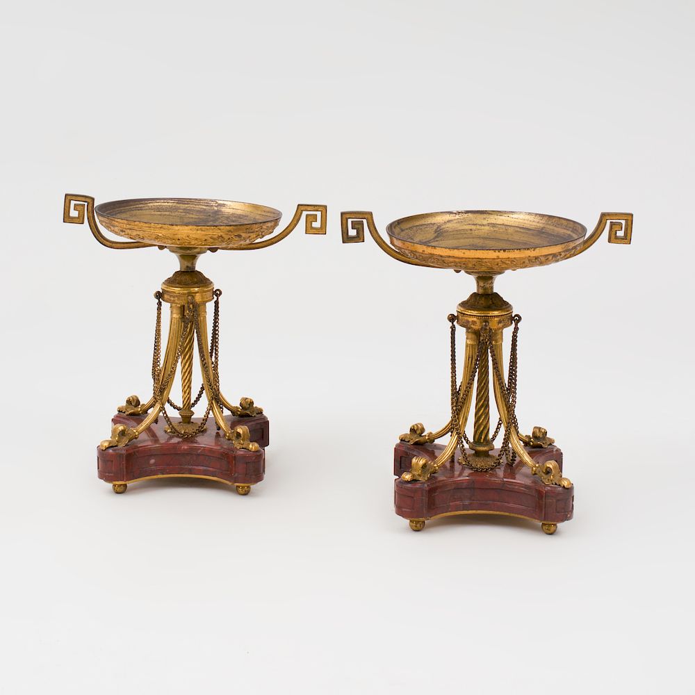 Appraisal: Pair of Regency Style Gilt-Bronze Tazza x x in Condition