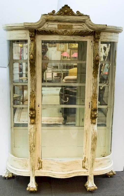 Appraisal: American Oak Gilt Carved Display Case American painted carved oak