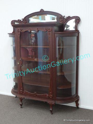 Appraisal: Antique ca Oak Bow Front Curio Cabinet This is for