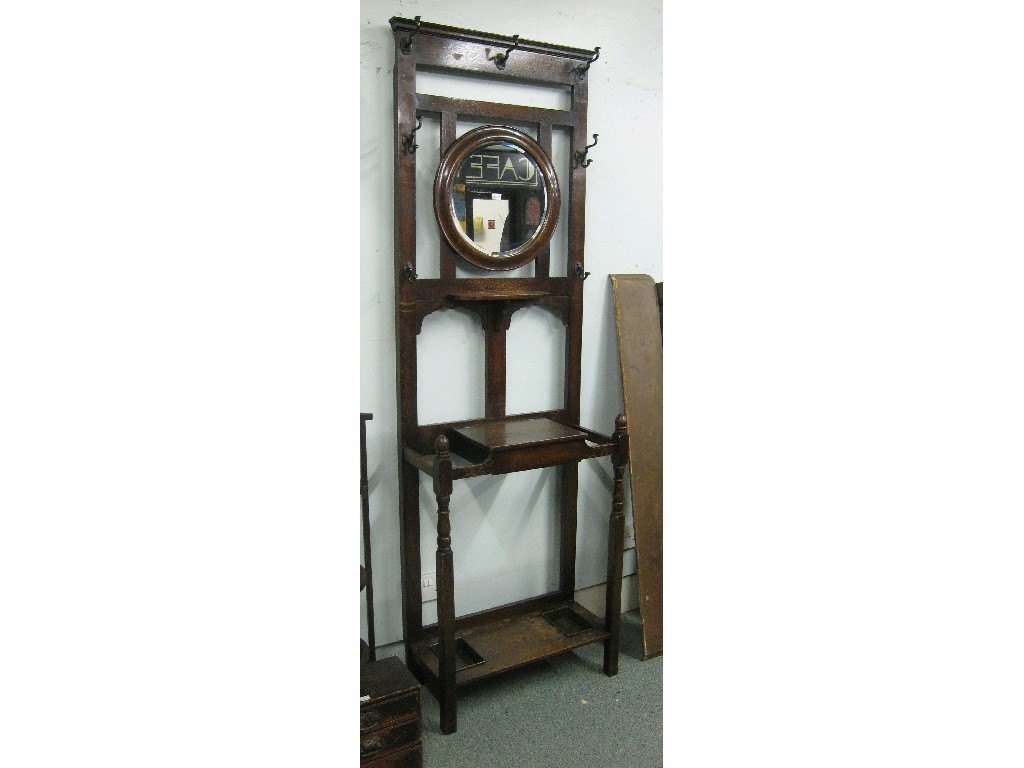 Appraisal: Oak mirror back hall stand