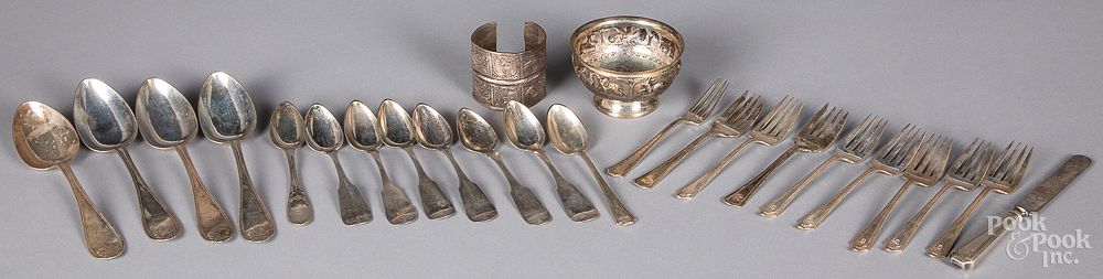 Appraisal: Coin and sterling silver flatware etc Coin and sterling silver