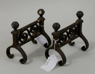 Appraisal: Pair Rare Boston Brass Iron Fire Tool Rests Pair of