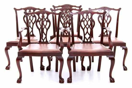 Appraisal: Set of six Chippendale style mahogany dining chairs late th