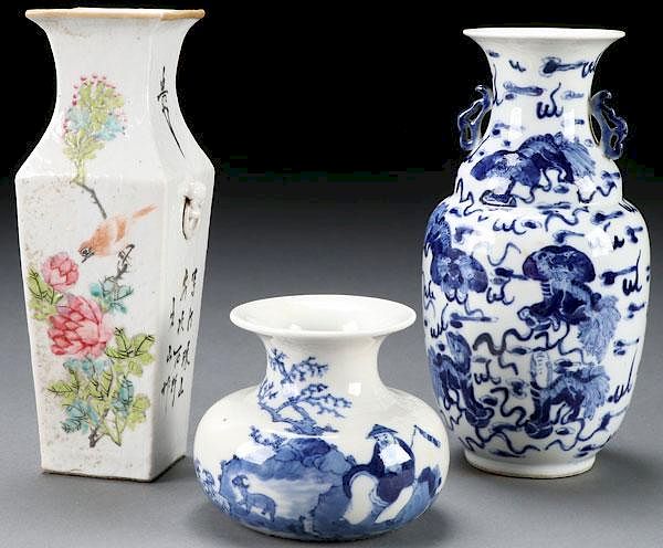 Appraisal: PC CHINESE HAND PAINTED PORCELAIN A THREE PIECE GROUP OF