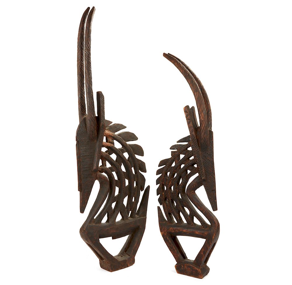 Appraisal: Pair of Bambara Antelope Headdress Pair of Bambara Antelope blackened