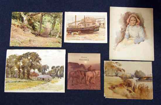 Appraisal: Harold Swanwick - five watercolours Sketch of a woman fishing