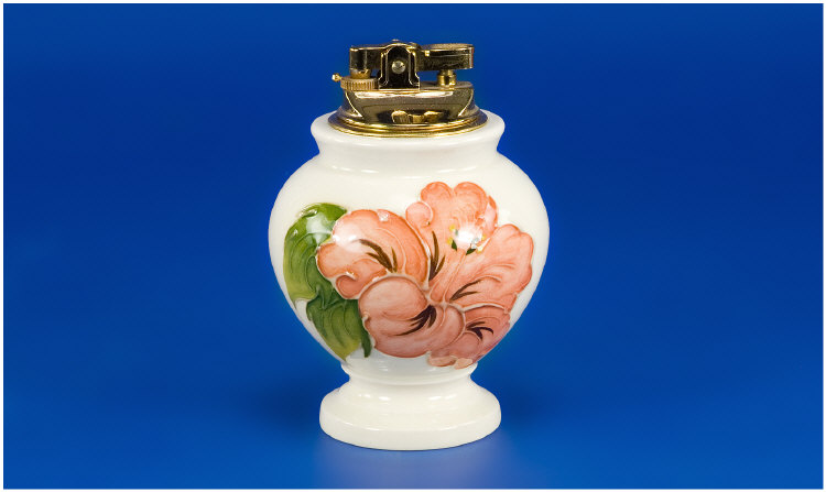 Appraisal: Moorcroft Table Lighter Hibiscus Pattern on cream ground inches in