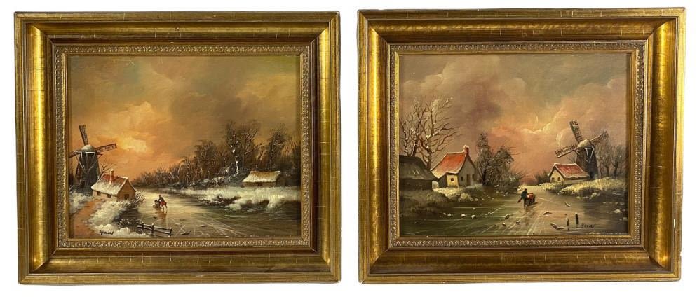 Appraisal: Pair Of Dutch Oil Paintings On BoardEach frame measures x