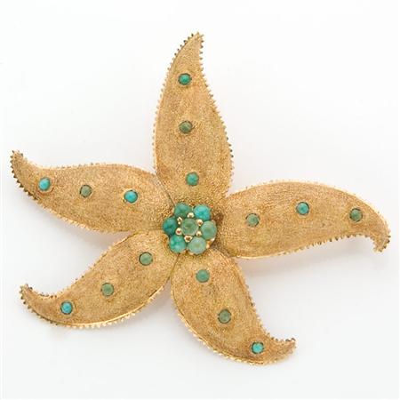 Appraisal: Gold and Turquoise Starfish Brooch Estimate -