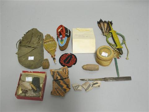 Appraisal: COLLECTION NATIVE AMERICAN OBJECTS Including a child's beaded mocassin larger