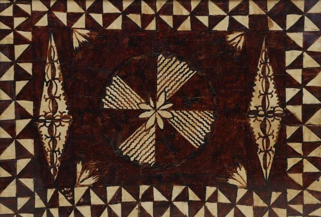 Appraisal: Framed Pacific Islands Hiapo Tapa barkcloth with repeated geometric motifs