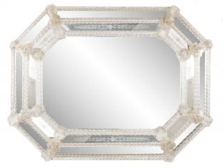 Appraisal: Contemporary Etched Blown Glass Venetian Mirror talian contemporary An octagonal