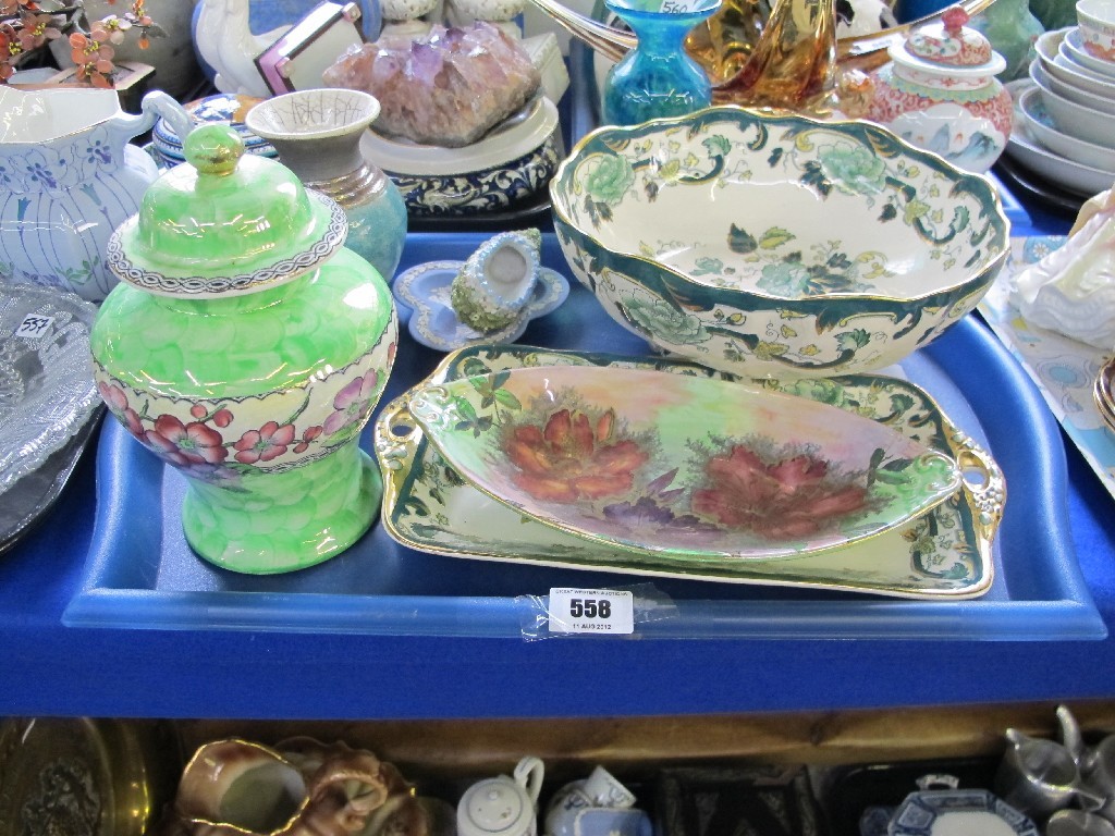 Appraisal: Masons 'Chartreuse' pattern bowl and oblong dish Maling jar and