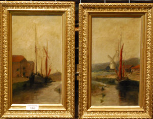 Appraisal: A pair - English school - Sailing boats and windmill