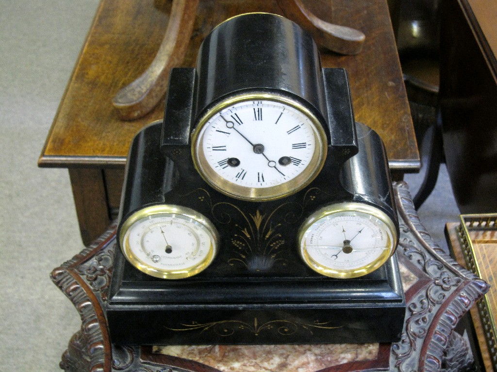 Appraisal: Victorian black slate clock barometer and thermometer key in office