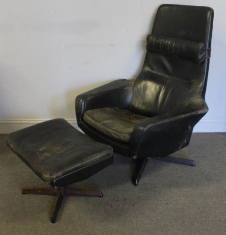 Appraisal: Danish Leather Lounge Chair and Ottoman Midcentury lounge chair and