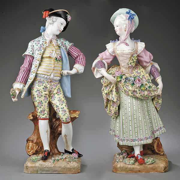 Appraisal: Two Large Meissen Porcelain Figures marked with crossed swords and