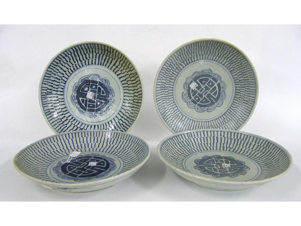 Appraisal: Four Diana Cargo 'Longevity' blue and white circular dishes circa